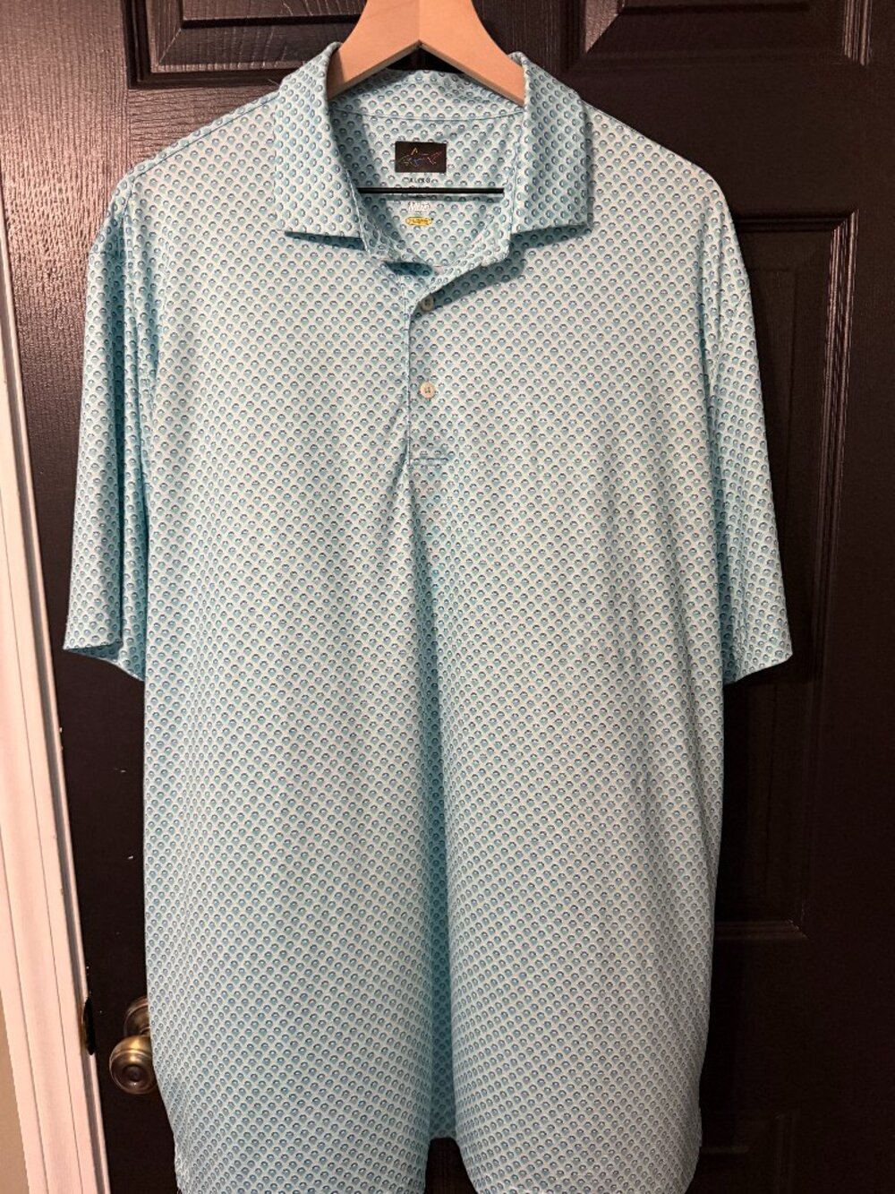 Like New Men's Greg Norman Gold Shirt Short Sleeve Lightweight Blue White XL